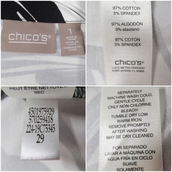 CHICO’S Leaf Print Open Front Lightweight Jacket White/Black Women's Size Medium - Picture 10 of 11